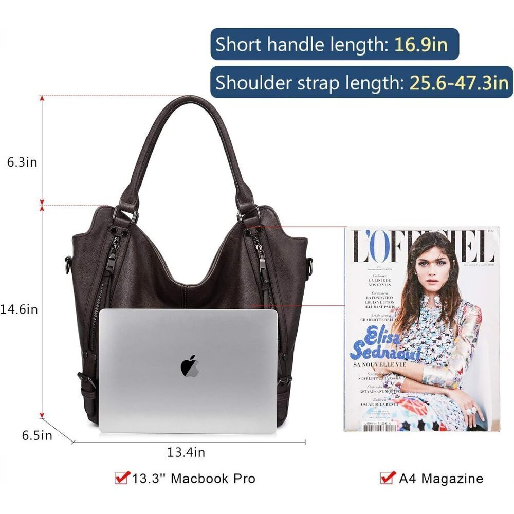 Concealed Carry Hobo Purse Faux Leather Large Capacity Shoulder Bag - Picture 5 of 6